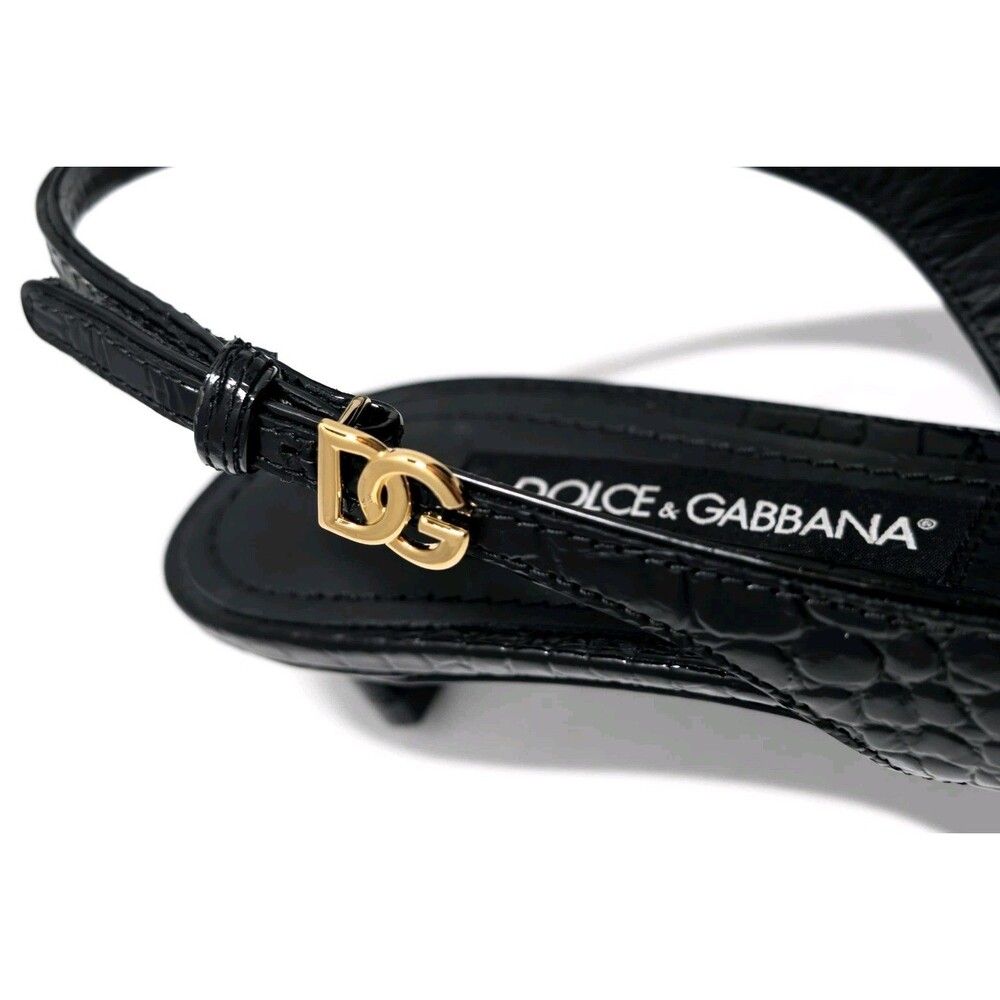 Dolce Gabbana Black Patent Croc Slingback Kitten Heel Pumps 38 US 8 DG Logo NIB - Picture 3 of 16